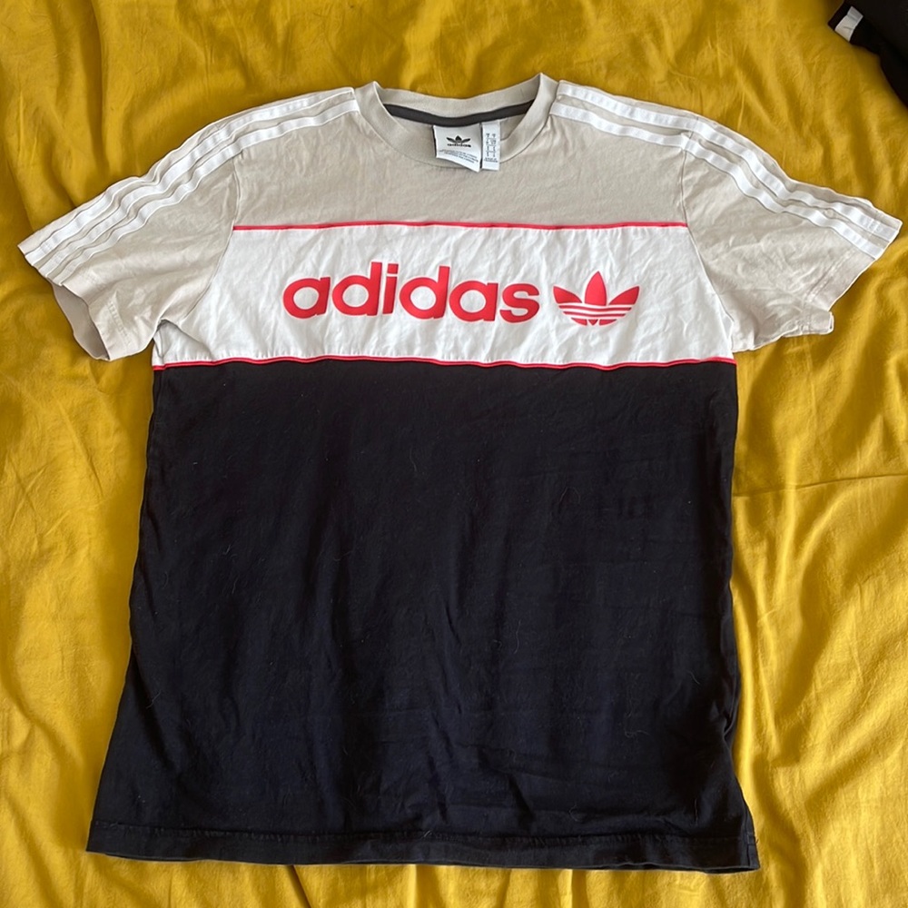 Adidas shirt with pink lettering